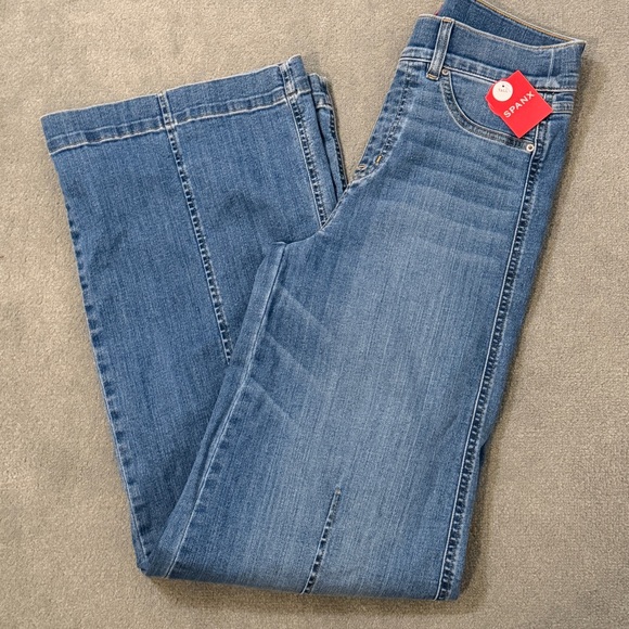NWT - Spanx Front Seam Pull-On Stretchy Wide Leg Jeans in Small Tall - Picture 3 of 10